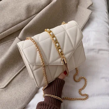 

Women's Shoulder Bag 2019 Autumn Winter New Tassel Fashion Shoulder Messenger Bag Korean Simple Rhombus Personality Chain Bag