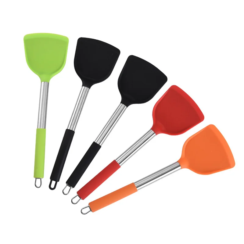 Stainless Steel+Silicone Cooking Utensil Kitchen Tools Turner Soup Spoon Strainer Pasta Server Egg Beater Spatula Food Tongs Red