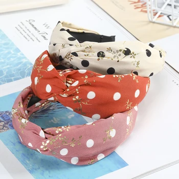 

AWAYTR Women Headband Chiffon Cross Knot Elastic Hair Bands Hoop Soft Solid Wide Dots Printing Girls Hairband Hair Accessories