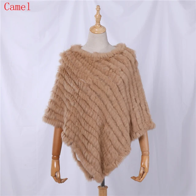 Glamexx24 Femme Poncho d'hiver Elégante Chaud Manteau en Fausse Fourrure Tricoté Col Rond Veste épaisse Cape Automne Hiver Cadeau