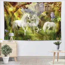На заказ Единорог гобелен лошадь настенный декоративный домашний, мебельно-декоративная ткань прямоугольник спальня настенный ковер на стену с рисунком 140X250 см