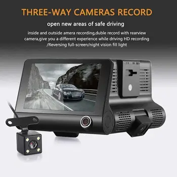 

Car DVR Driving Recorder Camera Three Car DVR 4.0 Inch 170° Wide Angle Dashboard Camera Recorder with G-Sensor Night Clearly