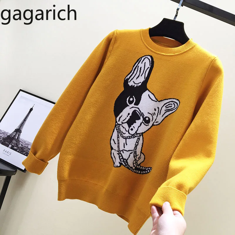 

Gagarich Women Sweater 2019 New Cartoon Dog Print Cute Loose Long Sleeve O-neck Girl Bottom Pullovers Warm Winter Tops