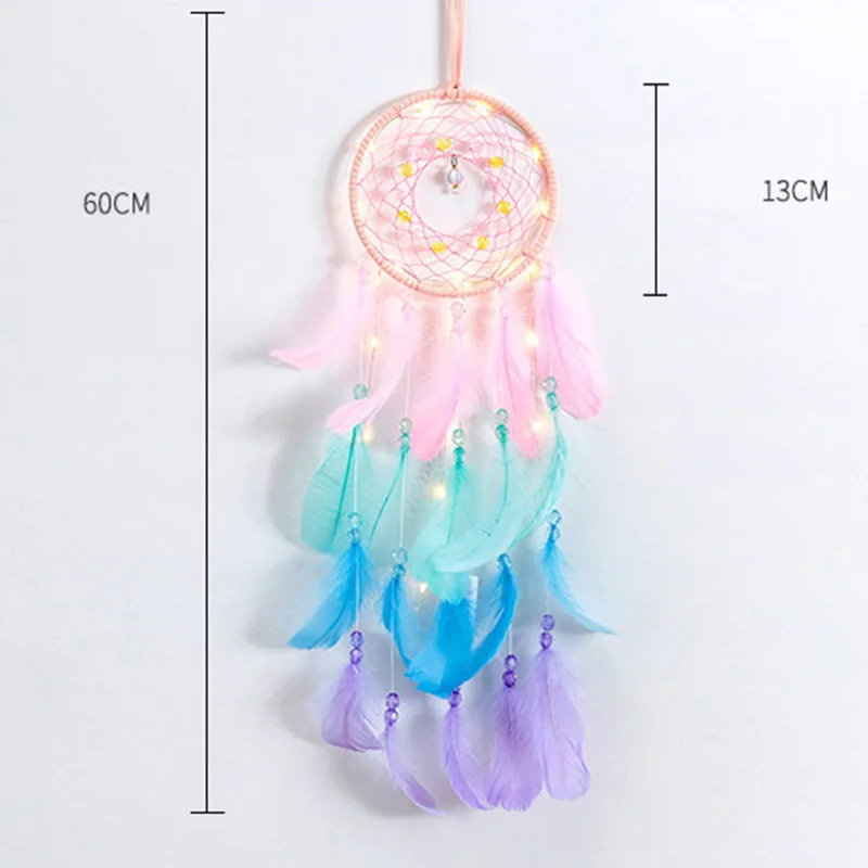 Atrapasueños de plumas reales coloridas para niñas, luces creativas, prácticos regalos especiales de cumpleaños, decoración del hogar