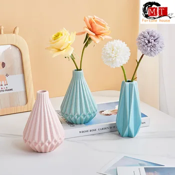 

Ins Nordic style living room table top pleated Ceramic Flower Vase ornament milk shop counter creative personality decoration