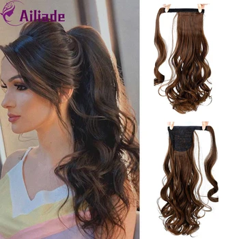 

AILIADE High Quality Long Straight/Wavy Wrap Around Clip In Ponytail Hair Extension Heat Resistant Synthetic Wave Ponytail