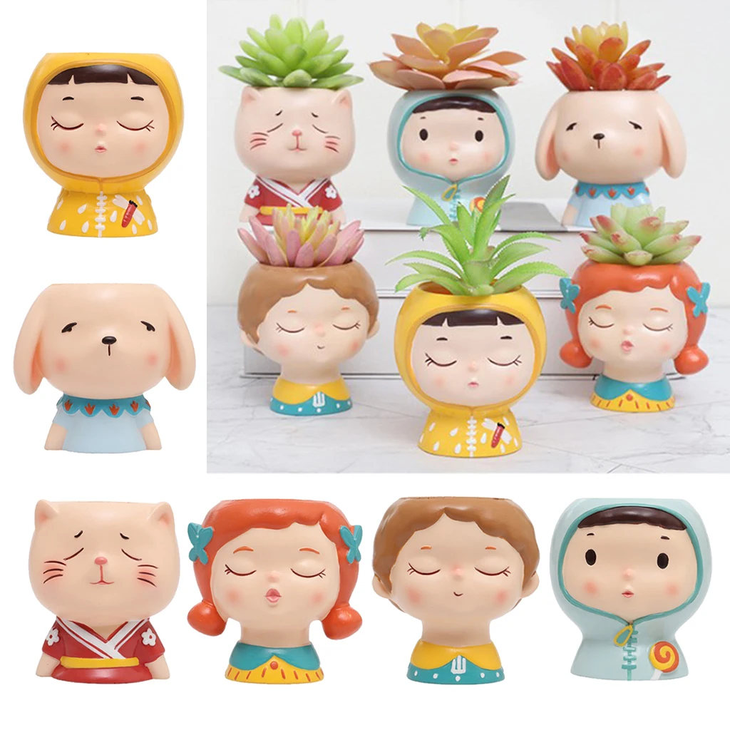 1 Packs Resin Succulent Planter Lovely Head Shape Flowerpot Cactus Ornament