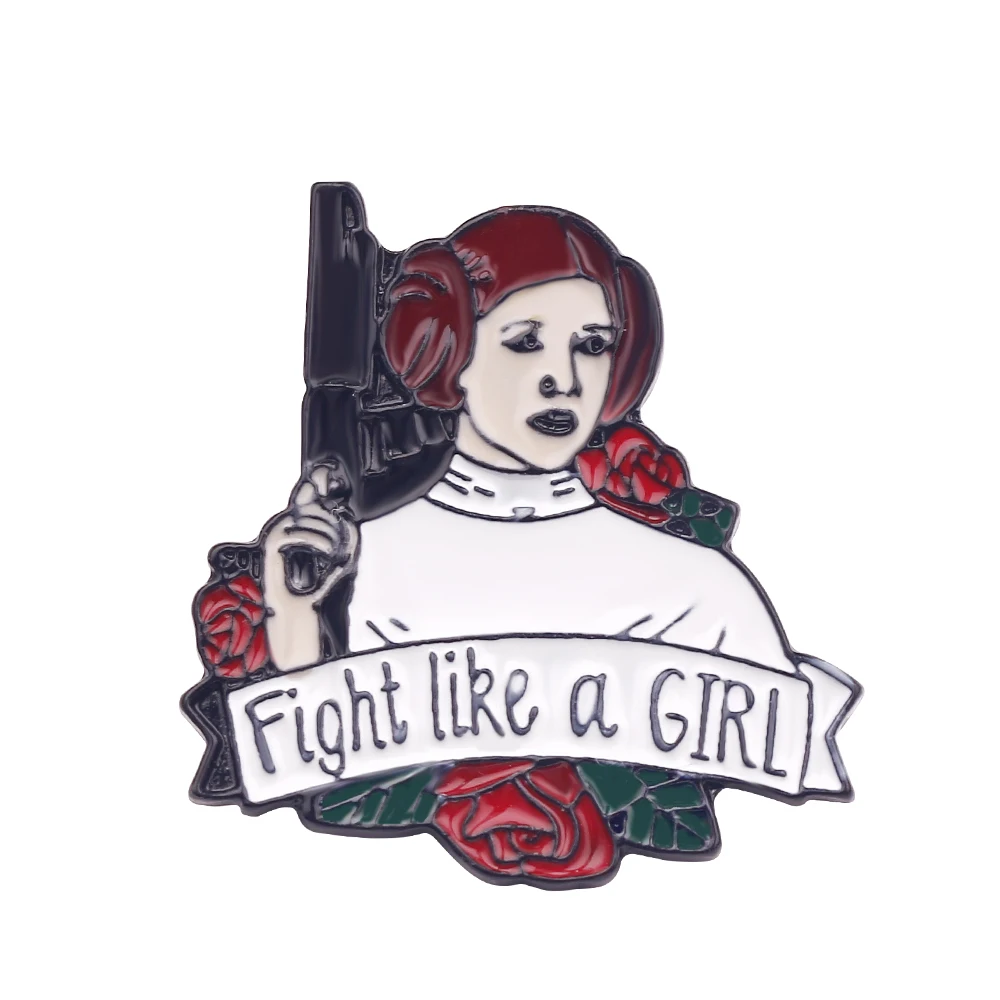 Fight like a girl брошь Феминистская булавка Звездные войны принцесса Лея булавка для девушки значок питания Женский подарок Поп значок на брошь для рюкзака булавки - Окраска металла: Pin