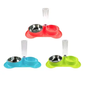 

3pcs 350ml Dog Feeders New Pet Bone Shape Dog Drinking Bowl Stainless Steel Double Basins Pet Utensil