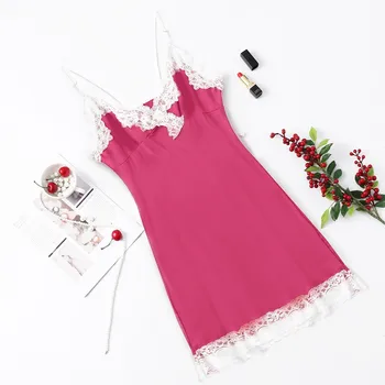 

Sexy Lingerie Lace Trim Sleepwear Women's Nightgown Sexy V-Neck Night Dress Plus Size Lenceria Nightwear Femme Nightie Homewear