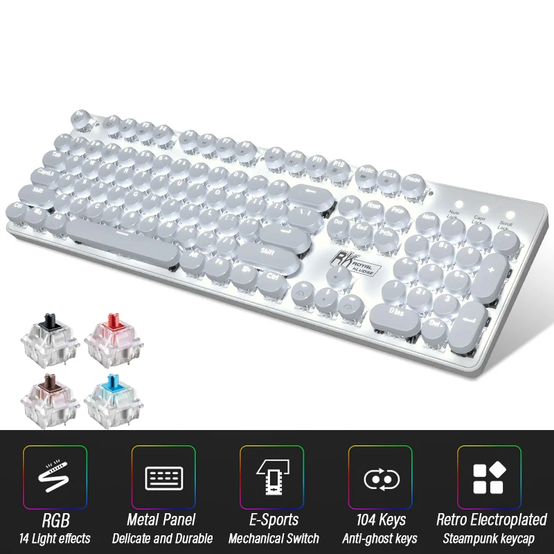 

Wired Retro Punk Mechanical Keyboard English Layout 104-Keys Backlit Anti-Ghosting Gaming Keyboard Blue/Black/Tawny/Red Switch