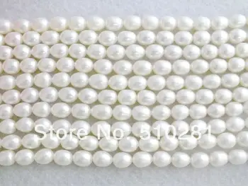 

Free Shipping!!! 10PCS AAA+ 7-8mm Loose White Pearl, natural Freshwater Rice Pearl, 15"/Strand