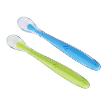 

4pcs Silicone Baby Feeding Spoons with Container Case Baby Utensil (Pink and Green and Blue and Orange）
