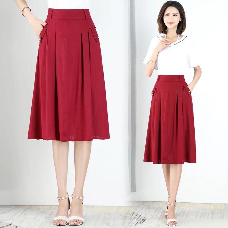 

Shanghai New Europe Sang 2019 Summer Cotton Linen Pocket Casual Skirt