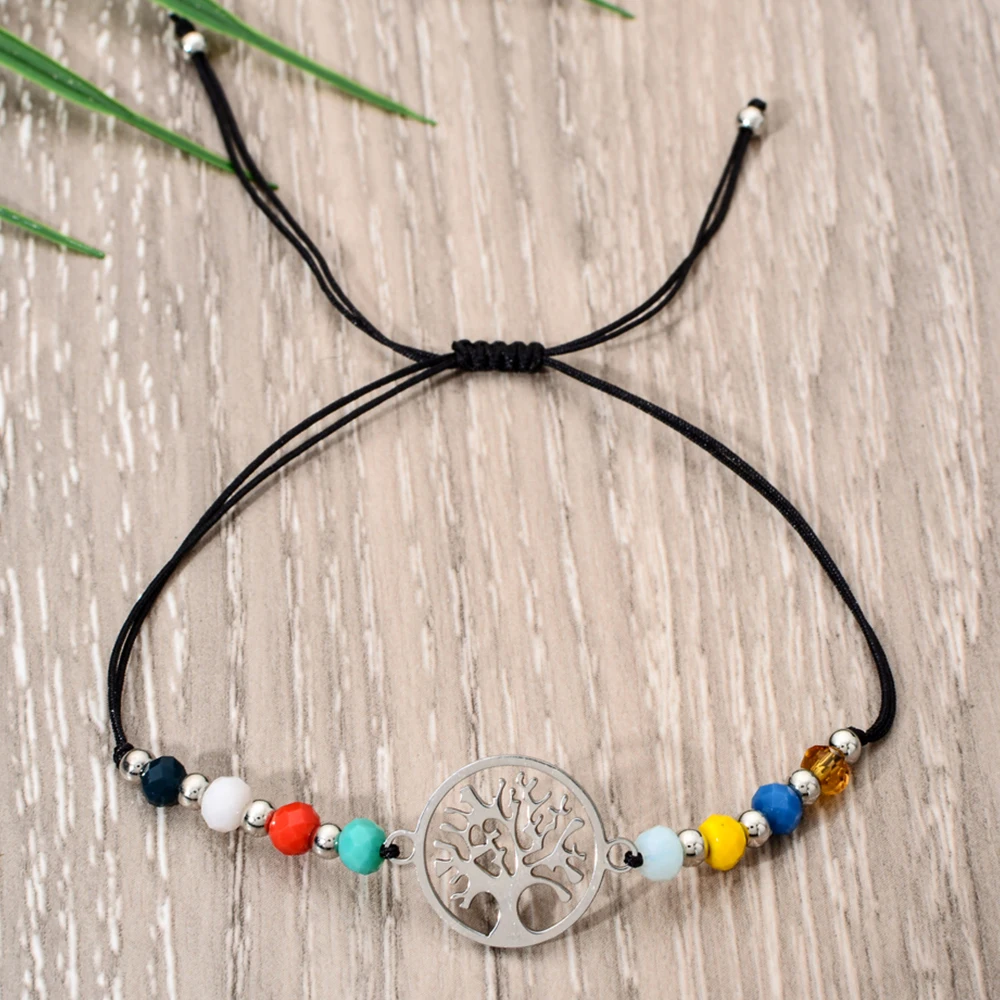 

Bohemian Tree of Life Charms Woven Rope Chain Bracelet Crystal Strand Beads Bracelet for Women Men Adjustable Cuff Jewelry