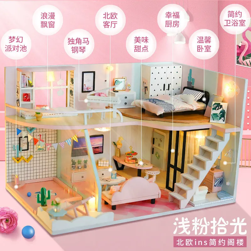 

DIY Hut Small House Mini Handmade Women's for Making Pink Model Loft Toy Assembled Birthday Women's