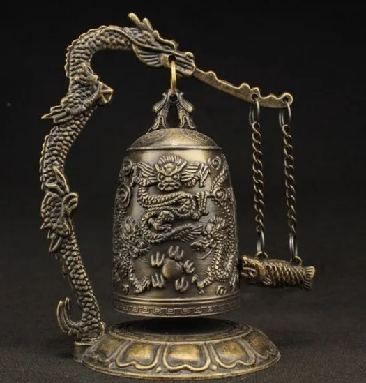 YM 312 SUPERB VINTAGE DECORATED HANDWORK COPPER CARVED DRAGON WONDERFUL BELL STATue | Дом и сад