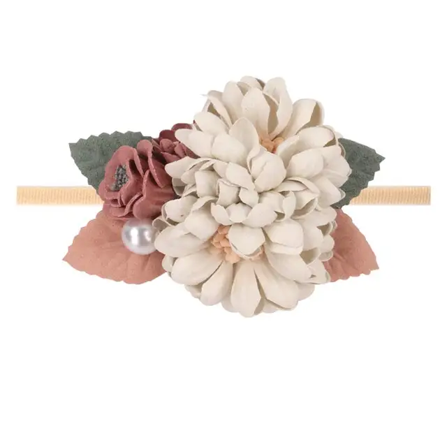 Floral Girls Headbands Newborn Baby Elastic Princess Hairbands Kids Pearl Flower Fresh Style Cute Hair Accessories Diademas 17