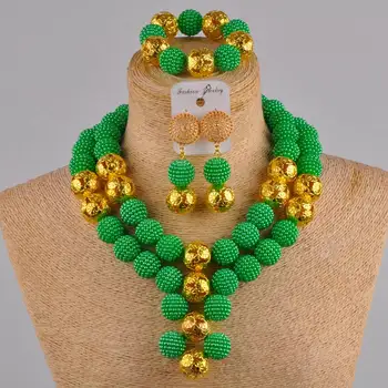 

green costume jewelry set necklace african set simulated pearl african beads nigerian wedding set ZZ07