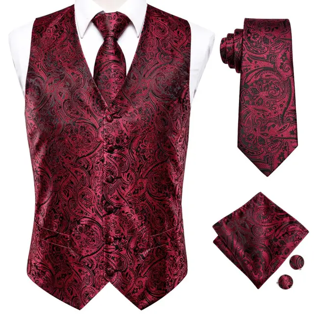 Hi-Tie 20 Color Silk Men's Vests and Tie Business Formal Dresses Slim Vest 4PC Hanky cufflinks for Suit Blue Paisley Waistcoat MS-0024