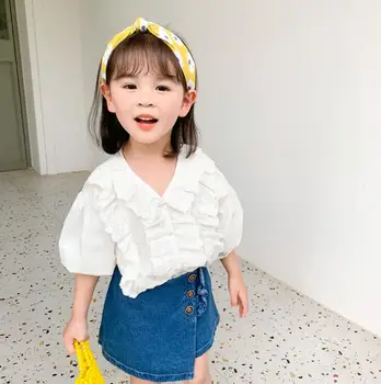 

2020 New Style Girls Ruffles Shirt Summer Cotton Fashion Girls Blouse 2-7t QH388