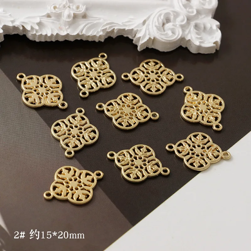 귀걸이 커넥터용 무광 골드 컬러 펜던트, DIY 쥬얼리 파인딩용, 할로우 러브 하트 물방울 라운드 펜던트, 10 개