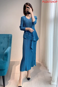 

Elastic Crimp Waist Temperament Dress Medium-length Dresses MIYAKE Pleats Elegant Long Dress Vestido Women Clothes