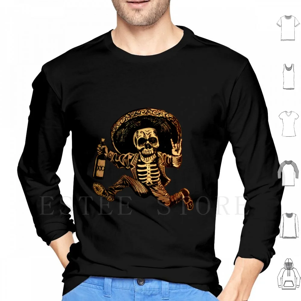 Day Of The Dead Posada Hoodie Long Sleeve Day Of The Dead Posada Dia De Los Muertos Outlaw Bandit Tequila Skeleton Pancho