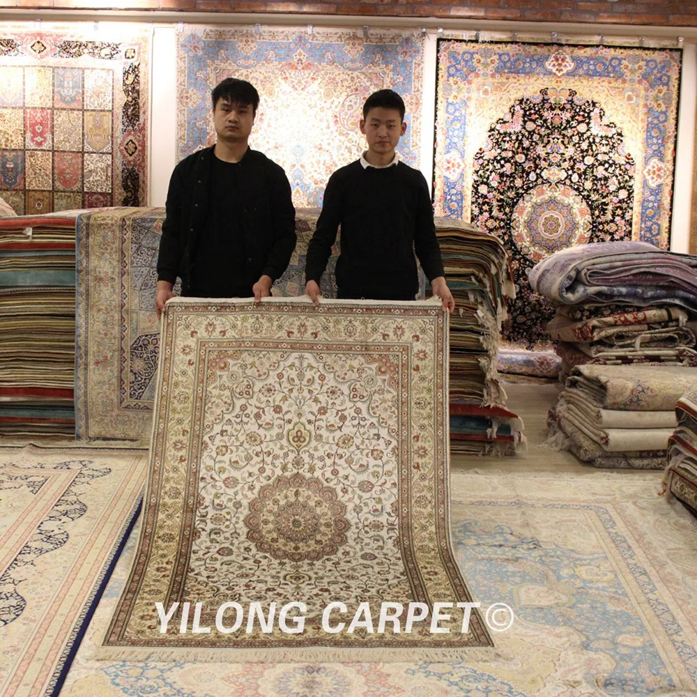 YILONG 4'x6' традиционный Тебриз ковер белый и бежевый антикварная вещь ручной работы персидские ковры(SL118B4x6