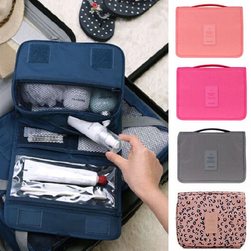 Women Hanging Cosmetic Bag Multifunction Zipper Women's Makeup Toiletry Bag Solid Color Ladies Portable Durable Wash Pouch