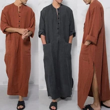 

Loose Men Muslim Clothes Jubba Thobe Plain Long Sleeve O Neck Robes Middle East Saudi Arab plus size juba homme kaftan moroccan