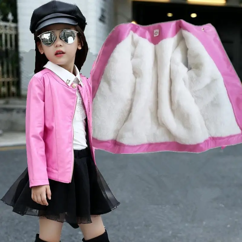 Children Teenage Girls New Bikers Leather Jacket Fall Winter Windbreaker Coat Kids Girl's Outerwear Clothes for 4 6 8 12 Year  | Детская