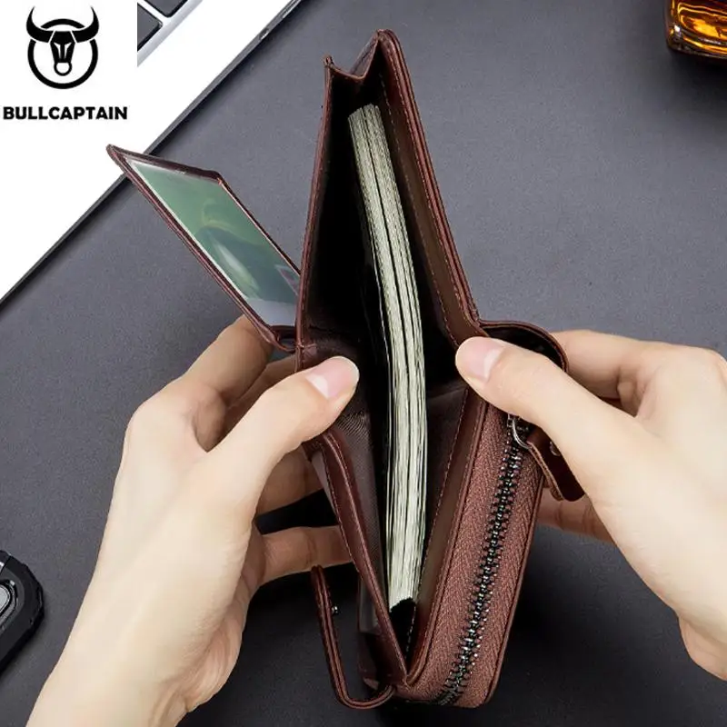 BULLCAPTAIN мужской кошелек из натуральной кожи, модный кошелек для монет, держатель для карт Rfid, мужской кошелек, мужской клатч на молнии, зажим для денег