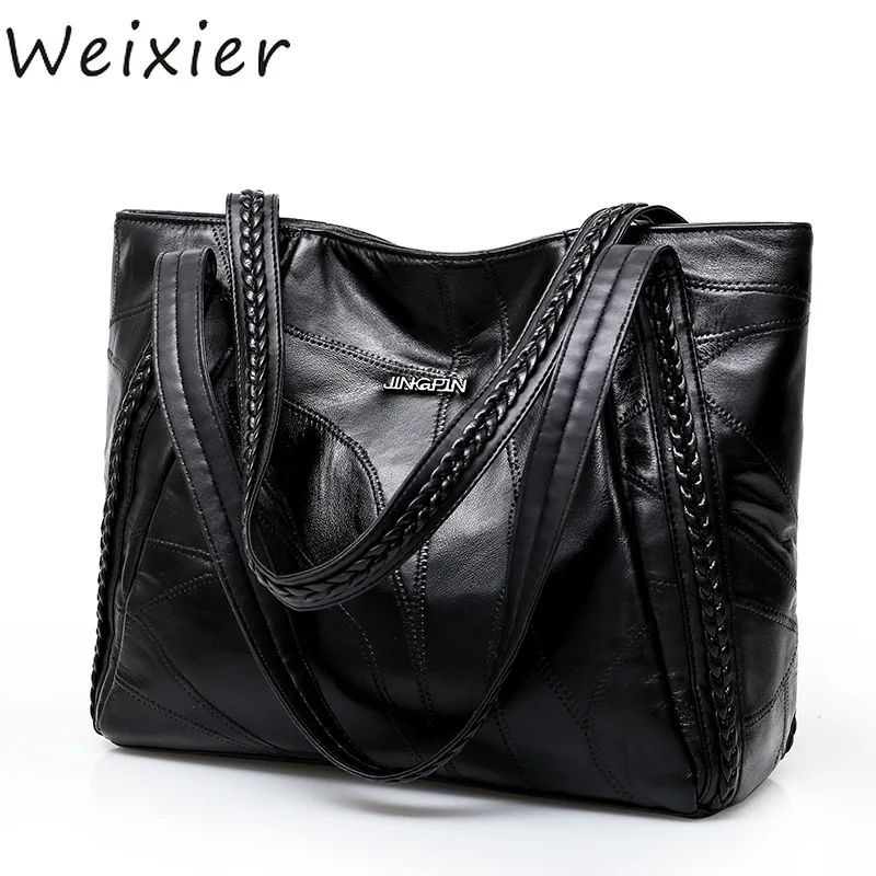 WEIXIER женская сумка-тоут из овчины Лоскутные Повседневные ручные сумки Большая