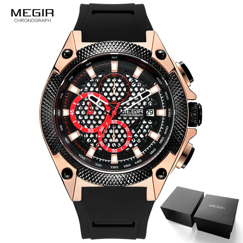 MN2127G-Rose gold MEGIR армейские кварцевые часы мужские топ брендовые Роскошные хронограф часы мужские водонепроницаемые спортивные наручные часы Relogio Masculino часы 2127 - Цвет: MN2127G-Rose gold
