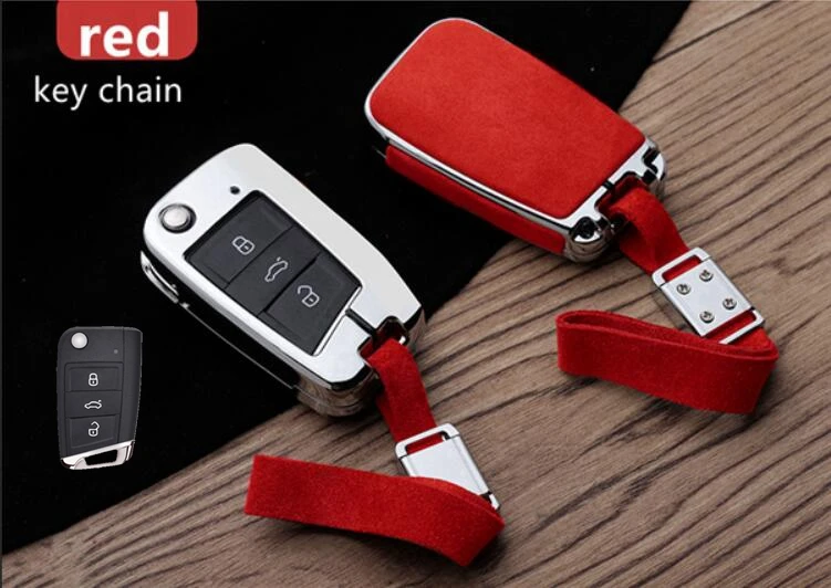 A key red key chain Высококачественный автомобильный замшевый кожаный чехол для ключей для VW Golf 7 Tiguan MK2 Passat; Skoda Octavia A5 A7 Kodiaq Seat Leon Ibiza - Название цвета: A key red key chain