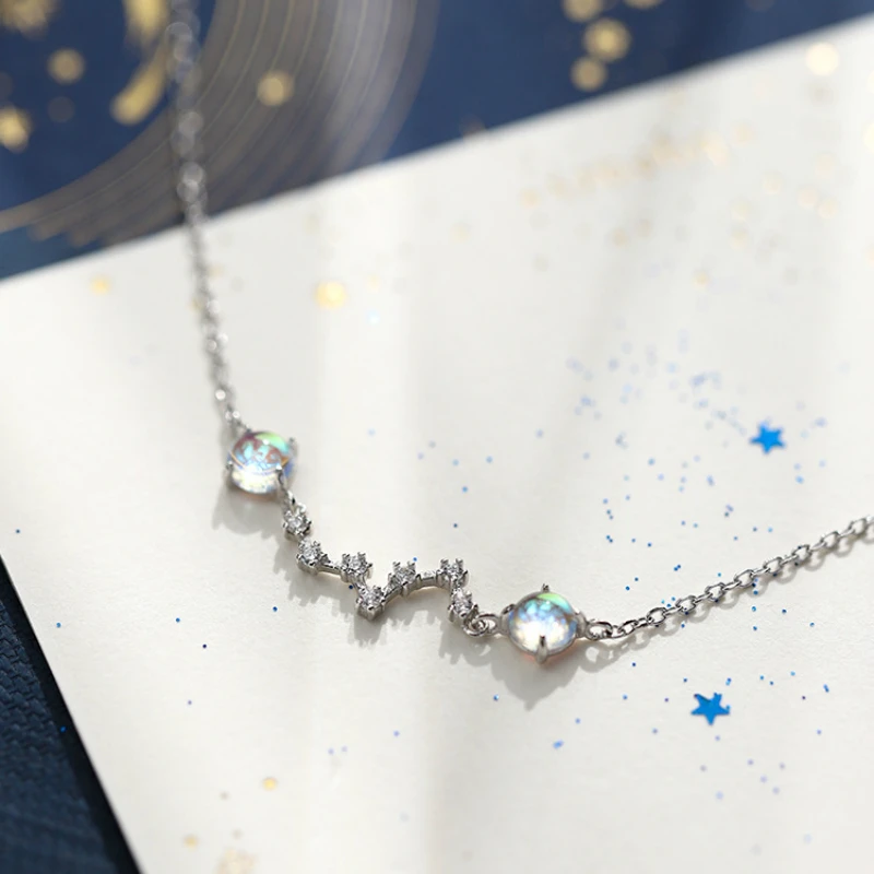 

Fashion jewelry Silver Big Dipper Star Charm Bracelet 925 Moonstone Star Sparkling Zircon Bracelets For Women Girl