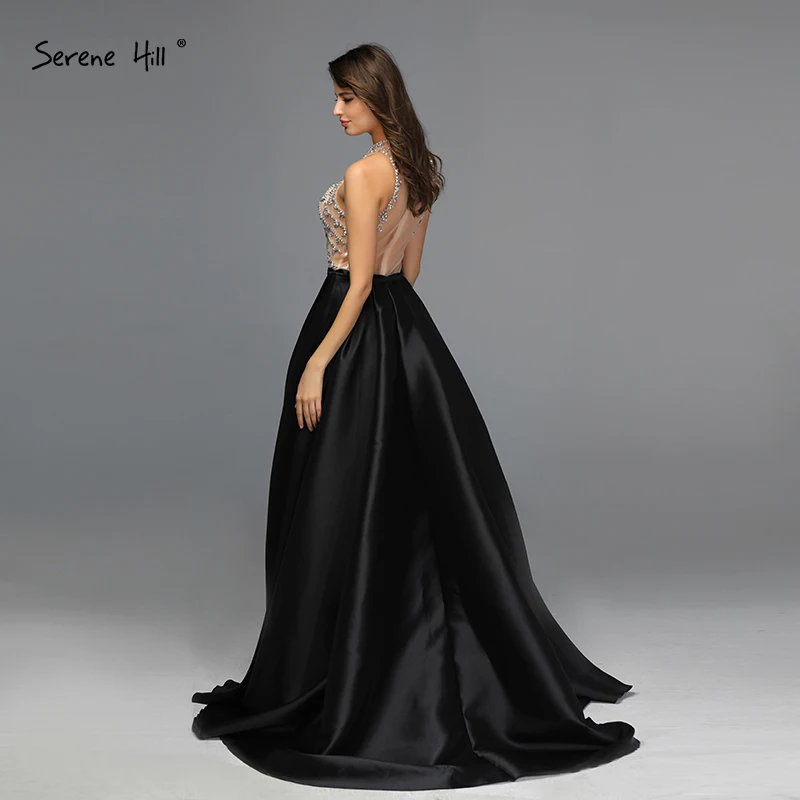 Сексуальное сатиновое вечернее платье черного цвета с бриллиантами, Дизайн Дубай, роскошные вечерние платья без рукавов Serene Хилл LA60972