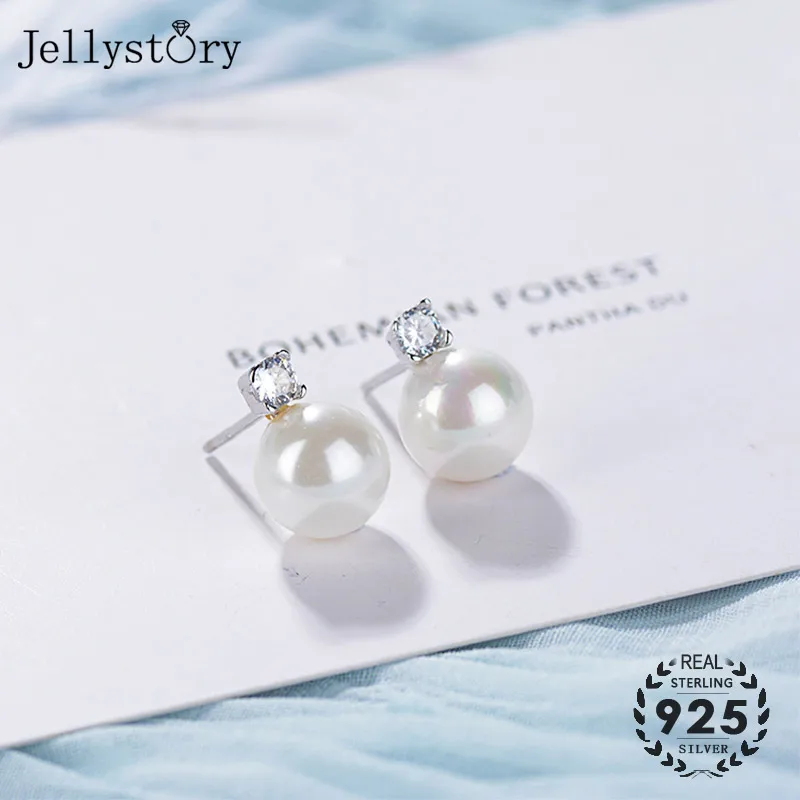 Jellystory Модные 925 серебро женские серьги с натуральным пресноводным жемчугом циркониевые Для свадебной