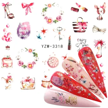 

YWK 2020 1 PC Girl Gilf Nail Art Lipstick Heels Water Design Tattoos Nail Sticker Decals for Beauty Manicure Tools