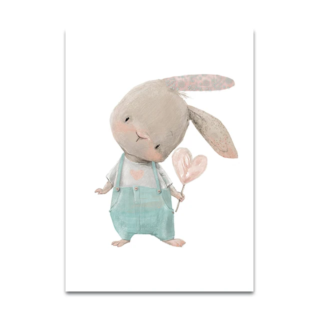 thumbnail image 1 of Cuadro en lienzo de estilo nórdico con diseño de oso, conejo, bebé, conejito, para guardería, arte de pared con flores y animales, póster e imagen impresa para habitación de niños, 1 of 5