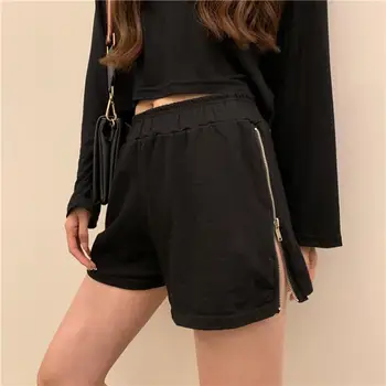 

Zipper Hip Thin Chamber Plus Size Shorts Women Summer Sexy Breathable Elastic Waist Loose Indoor Korean Sport Shorts Female Girl