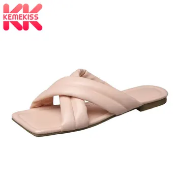 

KemeKiss Fashion Women Sandals Shoes Stylish Low Heels Slippers Ladies' Nice Leather Shoes Women Solid Color Footwear Size 34-40