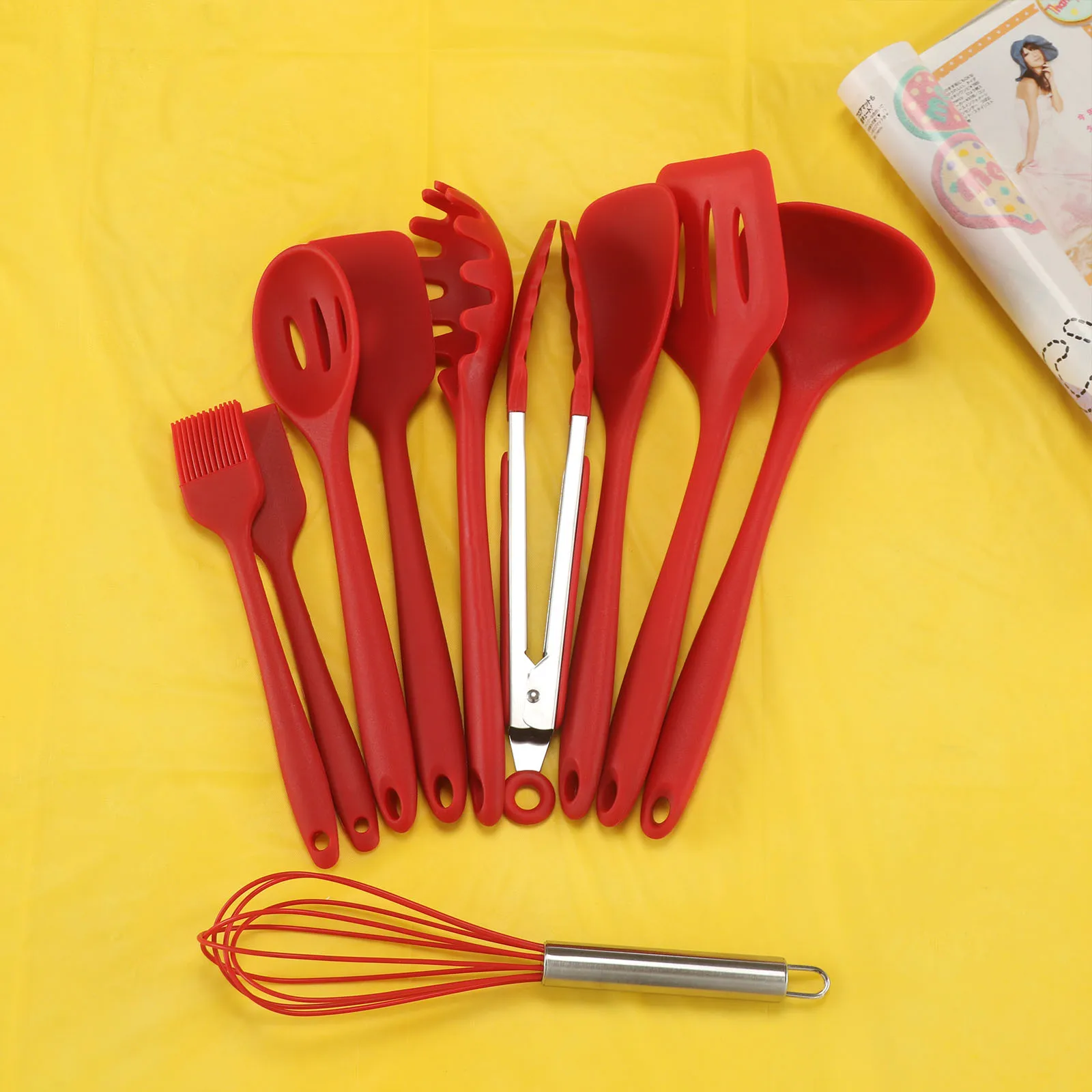 10pcs Kitchen Silicone Non-stick Cooking Spoon Spatula Ladle Egg Beaters Utensils Kitchenware Set Accessories Supplies