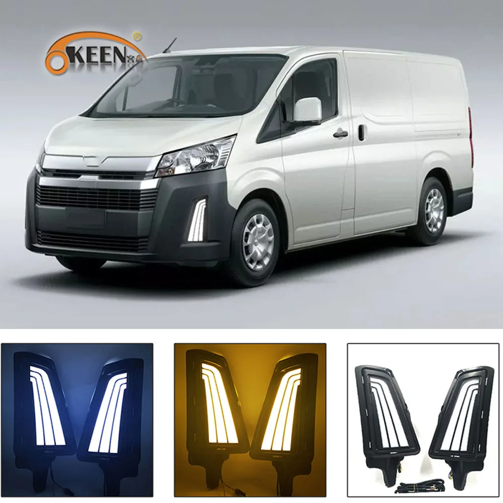 

2Pcs Car LED Daytime Running Light for Toyota Hiace 2019 2020 Led DRL Fog Lamp12V Decoration With Yellow Turn Signal