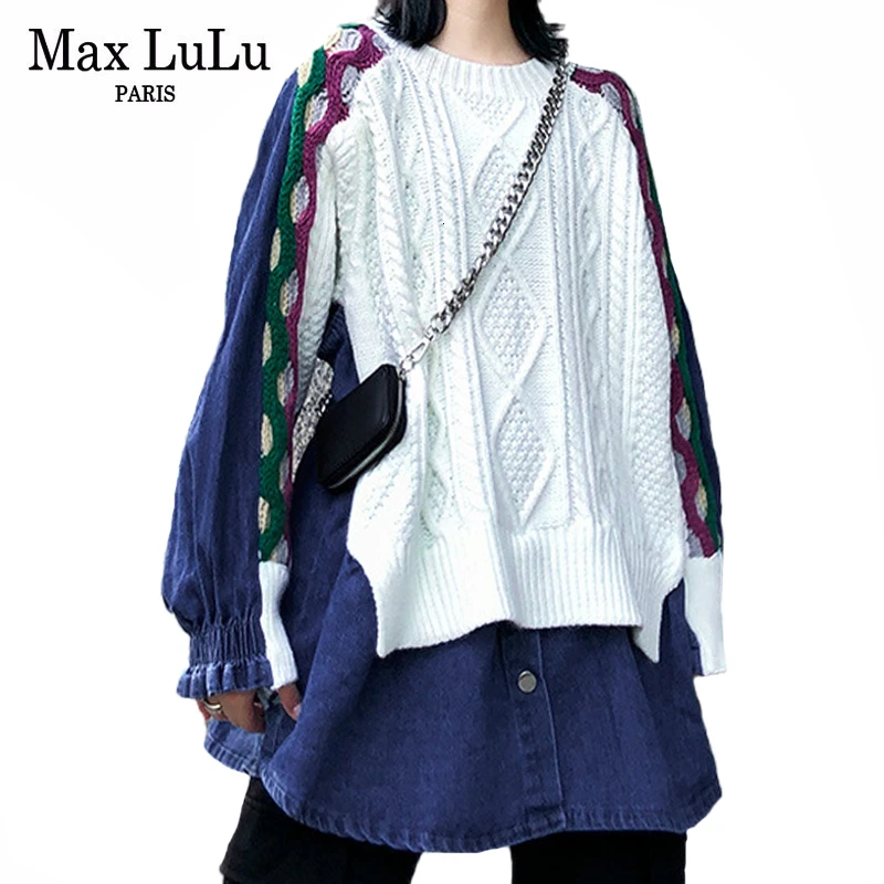 Max LuLu корейская мода зима новые роскошные блузки женские трикотажные хлопковые Лоскутные рубашки женские винтажные джинсовые топы размера плюс