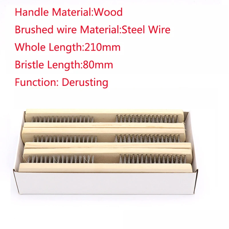 3PC Stainless Steel Wire Bristle Wood Handle Wire Brush 210mm Length