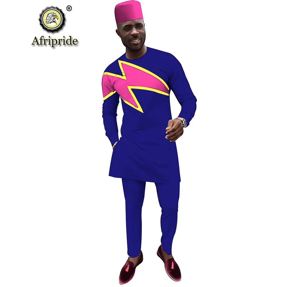 Африканская Мужская одежда Топ dashiki рубашки+ брюки+ племенная шляпа 3 шт традиционные наряды размера плюс спортивный костюм AFRIPRIDE S1916018