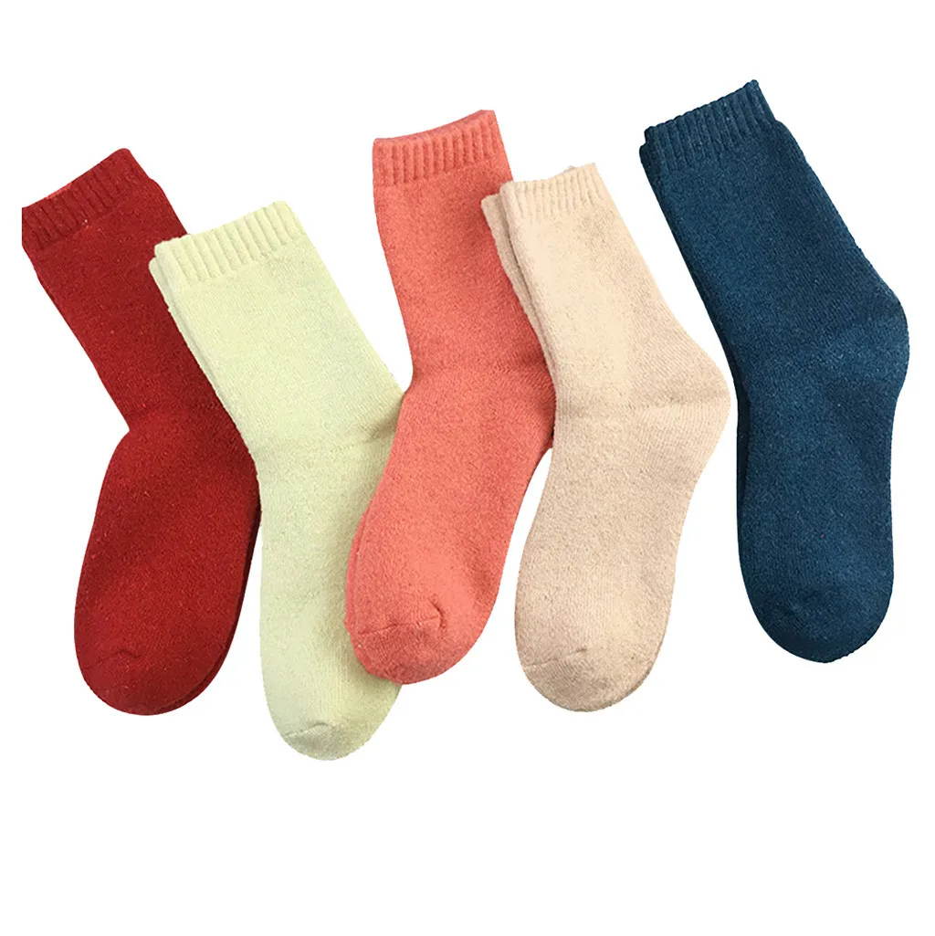 Дизайн, зимние теплые 5 пар женских носков средней длины, однотонные женские теплые носки с отворотами, подарок для влюбленных