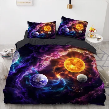 

ONGLYP 3D Starry Galaxy Bedding Set Duvet Cover with Pillow Case Single Twin Double Full Queen King Bedding Sets Quilt Cover